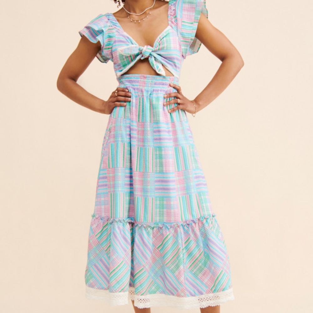 LoveShackFancy Emeka Cotton Tie Front Dress - Picture 6 of 7